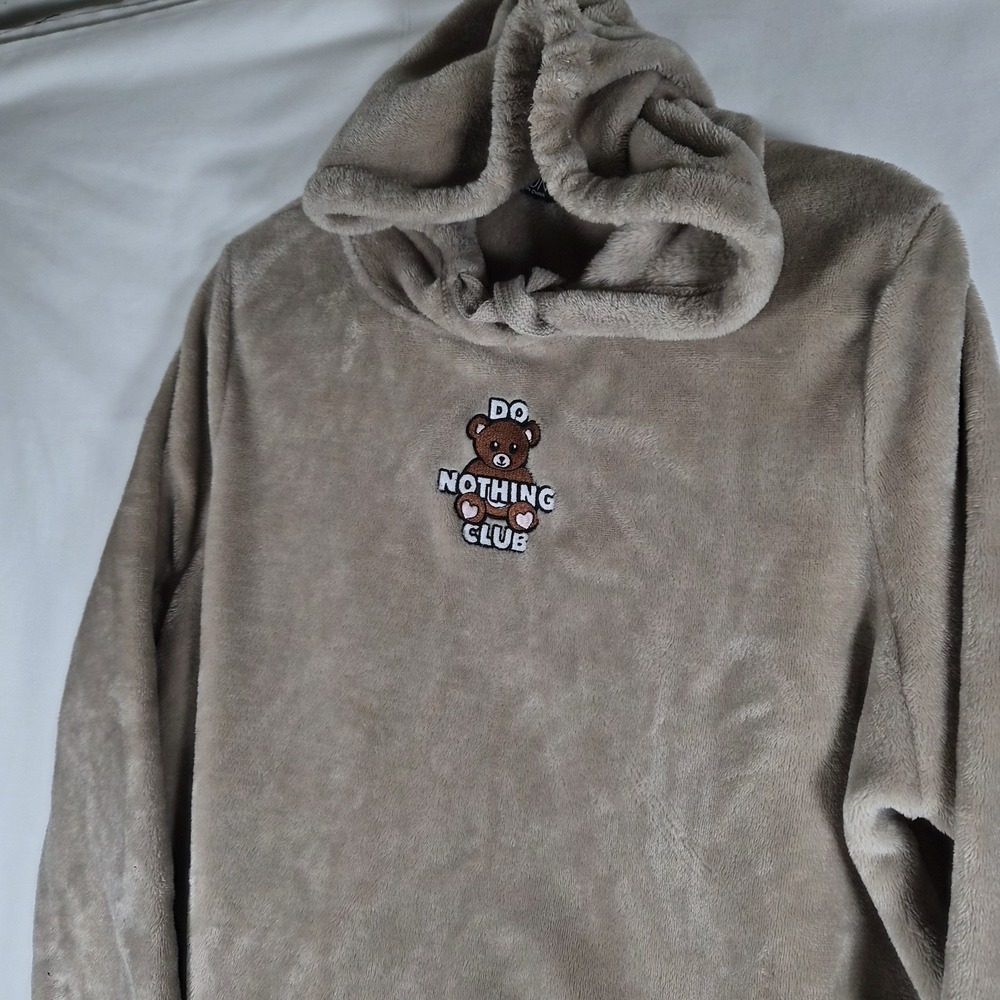 Y2K Teddy Bear Hoodie Do Nothing Club Plush Fleece Kawaii Soft Girl Women's XL